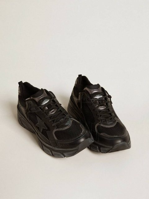 Golden Goose Men’s Lightstar With Black Leather And Mesh Upper And Black Star Lightstar Men - Image 2