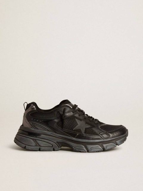 Golden Goose Men’s Lightstar With Black Leather And Mesh Upper And Black Star Lightstar Men