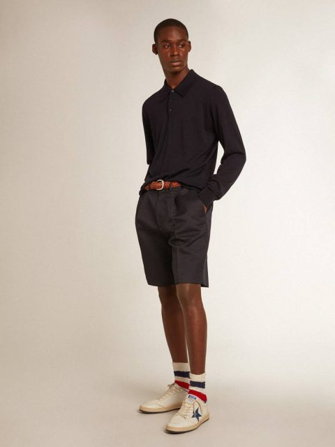 Golden Goose Men’s Long-Sleeved Polo Shirt In Navy-Blue Merino Wool Navy Blue T-Shirts & Polo Shirts Men - Image 3