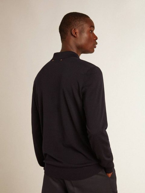 Golden Goose Men’s Long-Sleeved Polo Shirt In Navy-Blue Merino Wool Navy Blue T-Shirts & Polo Shirts Men - Image 4