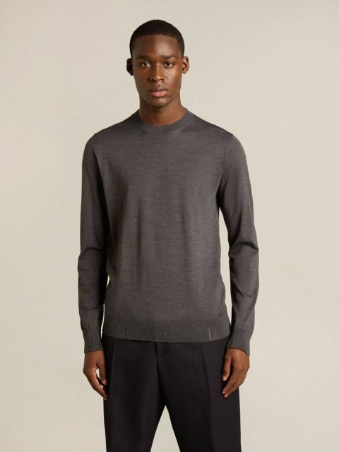 Golden Goose Men's Round-Neck Sweater In Dark Gray Mélange Wool Knitwear Dark Gray Melange Men - Image 2