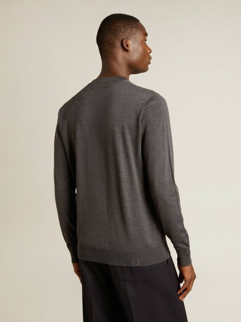 Golden Goose Men's Round-Neck Sweater In Dark Gray Mélange Wool Knitwear Dark Gray Melange Men - Image 4