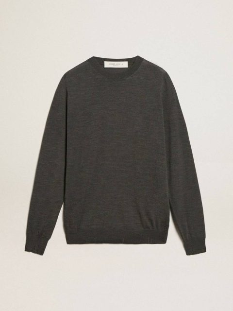 Golden Goose Men's Round-Neck Sweater In Dark Gray Mélange Wool Knitwear Dark Gray Melange Men