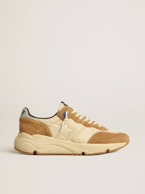 Golden Goose Men's Running Sole In Ivory Nylon And Tobacco Suede Running Sole Men