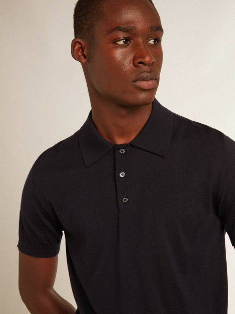 Golden Goose Men’s Short-Sleeved Polo Shirt In Navy-Blue Merino Wool Men T-Shirts & Polo Shirts Navy Blue - Image 2