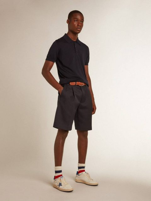 Golden Goose Men’s Short-Sleeved Polo Shirt In Navy-Blue Merino Wool Men T-Shirts & Polo Shirts Navy Blue - Image 3