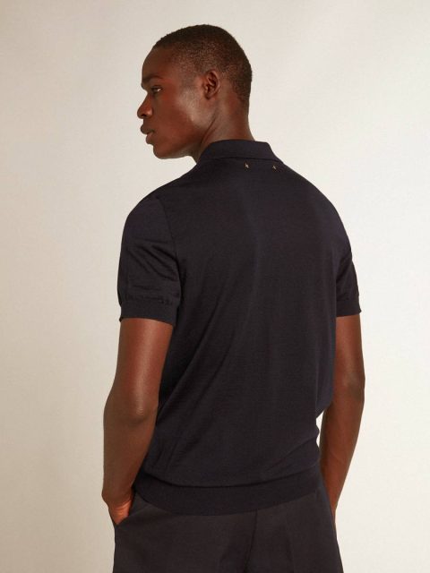 Golden Goose Men’s Short-Sleeved Polo Shirt In Navy-Blue Merino Wool Men T-Shirts & Polo Shirts Navy Blue - Image 4