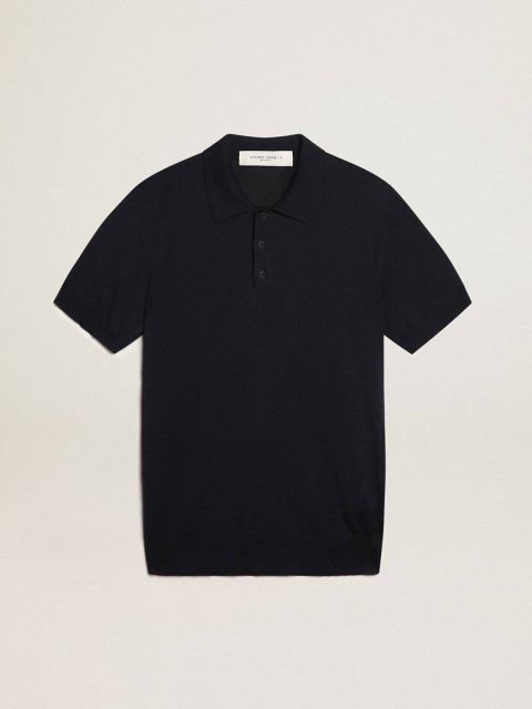 Golden Goose Men’s Short-Sleeved Polo Shirt In Navy-Blue Merino Wool Men T-Shirts & Polo Shirts Navy Blue