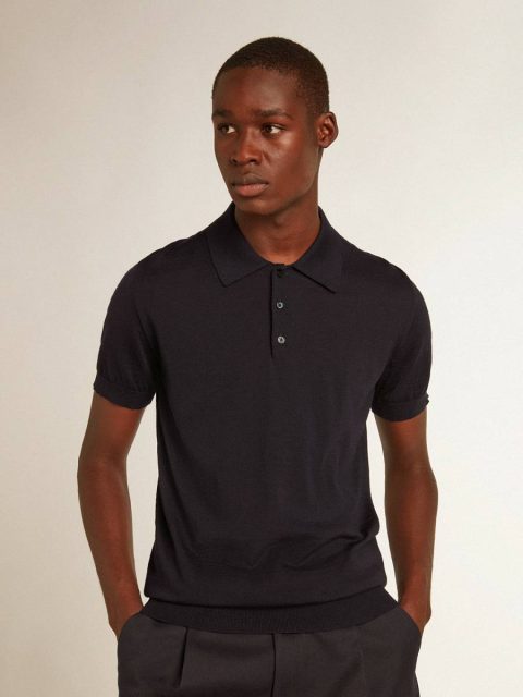 Golden Goose Men’s Short-Sleeved Polo Shirt In Navy-Blue Merino Wool Men T-Shirts & Polo Shirts Navy Blue - Image 5