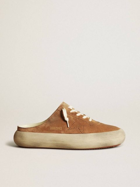 Golden Goose Men's Space-Star Sabots In Tobacco Suede With Perforated Star Men Space-Star
