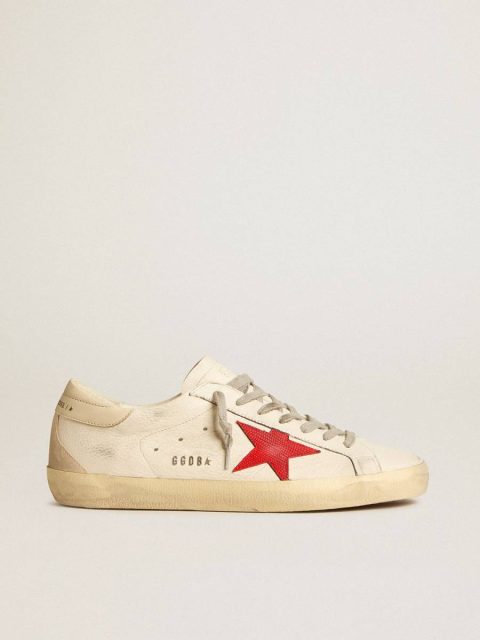 Golden Goose Men's Super-Star In Nappa With Red Star And Cream Leather Heel Tab Men Super-Star