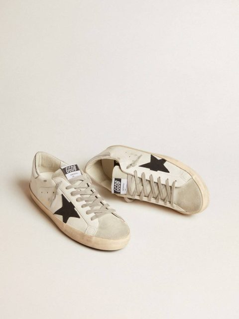 Golden Goose Men's Super-Star In White Leather With Black Nubuck Star And Silver Metallic Leather Heel Tab Men Super-Star - Image 2