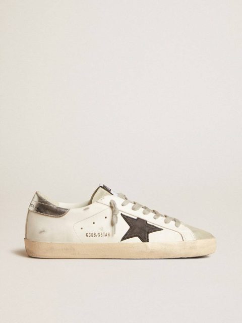 Golden Goose Men's Super-Star In White Leather With Black Nubuck Star And Silver Metallic Leather Heel Tab Men Super-Star