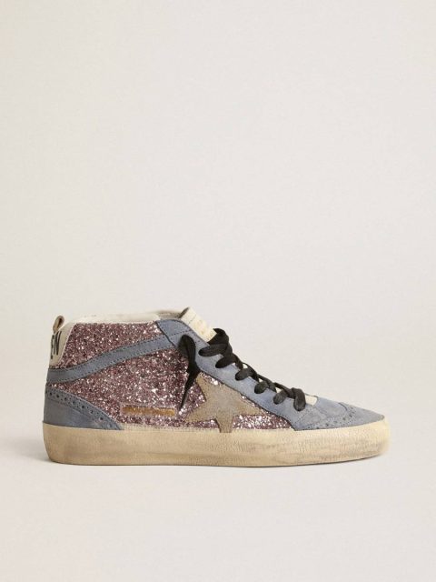 Golden Goose Mid Star Mid Star Ltd In Lilac Glitter With Light Blue Suede Inserts Women