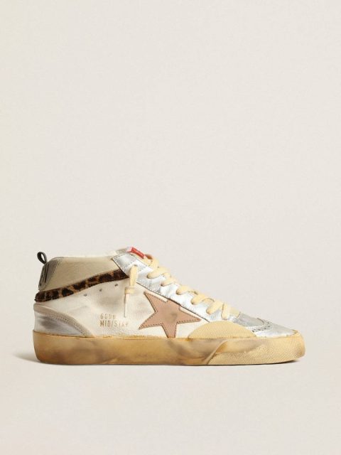 Golden Goose Mid Star Mid Star Ltd With Silver Metallic Leather Inserts And Pink Star Women