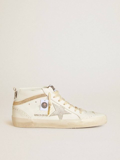 Golden Goose Mid Star Mid Star Ltd With Star And Heel Tab In Suede With Swarovski Crystals White Women