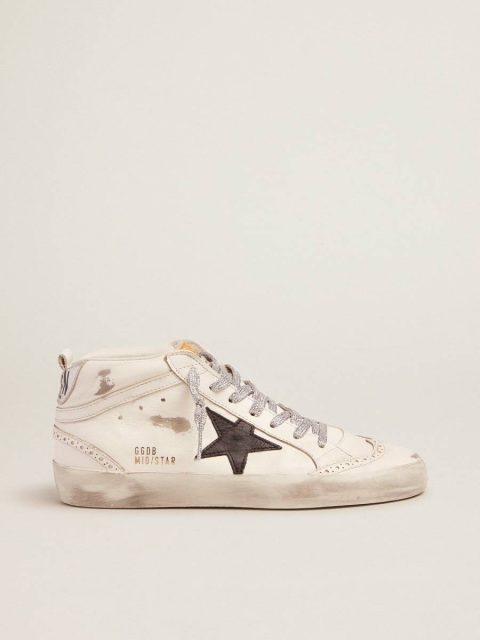 Golden Goose Mid Star Women Women's Mid Star With Laminated Heel Tab And Glitter Laces