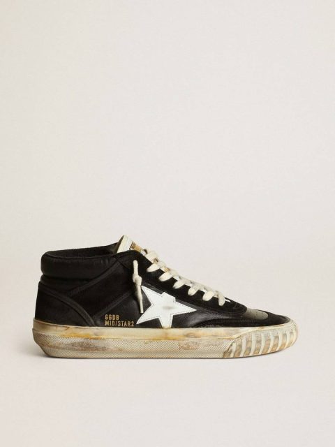 Golden Goose Mid Star Women’s Mid Star In Black Nappa And Suede With White Leather Star Women