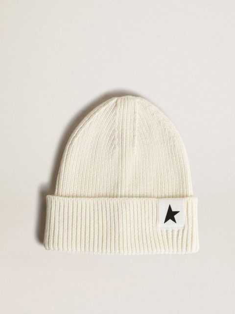 Golden Goose Off-White Cotton Beanie With Contrasting Black Star Topwear Selection (4-12 Years) Kids Off-White