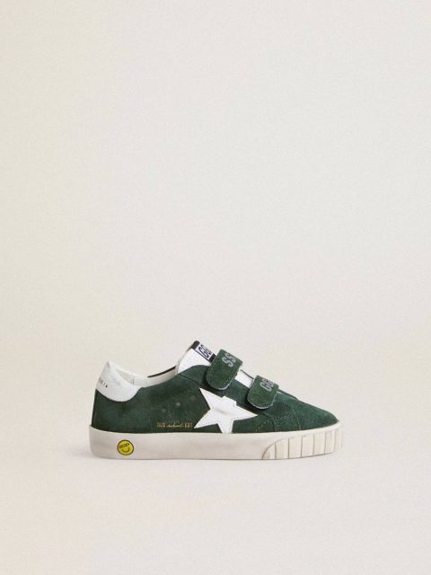 Golden Goose Old School Junior In Green Suede With White Leather Star And Heel Tab Little Boys (1-3 Years) Kids
