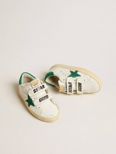 Golden Goose Old School Young With Green Suede Star And Heel Tab Boys (4-10 Years) White Kids - Image 2