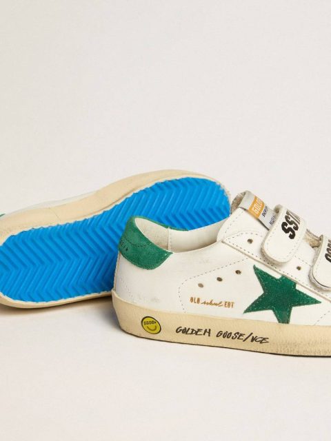 Golden Goose Old School Young With Green Suede Star And Heel Tab Boys (4-10 Years) White Kids - Image 3