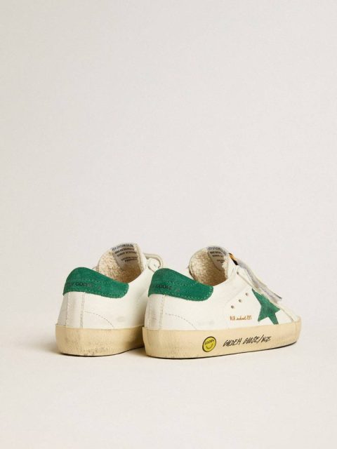 Golden Goose Old School Young With Green Suede Star And Heel Tab Boys (4-10 Years) White Kids - Image 4