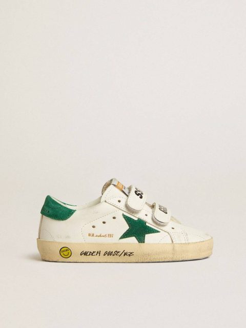 Golden Goose Old School Young With Green Suede Star And Heel Tab Boys (4-10 Years) White Kids
