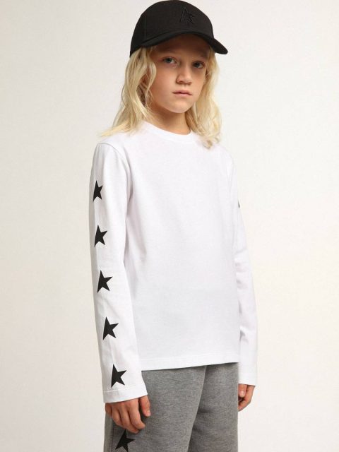 Golden Goose Optical White Kids White Long-Sleeved T-Shirt With Contrasting Black Stars Topwear Selection (4-12 Years) - Image 2