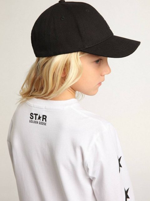 Golden Goose Optical White Kids White Long-Sleeved T-Shirt With Contrasting Black Stars Topwear Selection (4-12 Years) - Image 3
