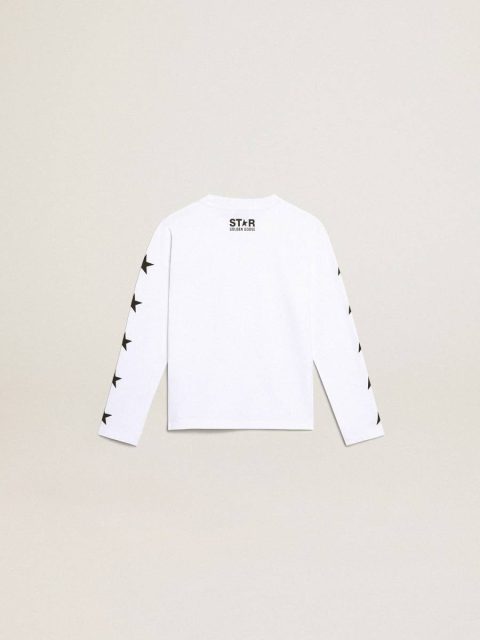 Golden Goose Optical White Kids White Long-Sleeved T-Shirt With Contrasting Black Stars Topwear Selection (4-12 Years) - Image 4