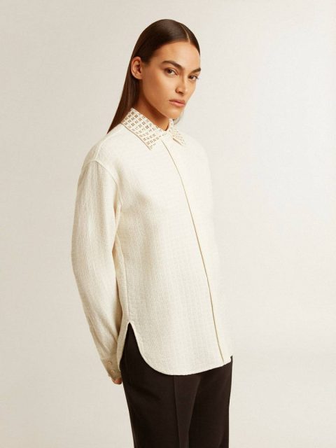 Golden Goose Papyrus Women's Viscose And Cotton Blend Shirt With Crystal-Embellished Collar Shirts Women - Image 3