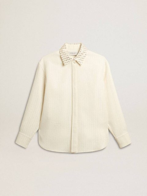 Golden Goose Papyrus Women's Viscose And Cotton Blend Shirt With Crystal-Embellished Collar Shirts Women