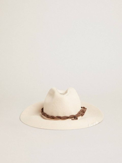 Golden Goose Parchment Women Parchment-Colored Fedora Hat With Leather Band Hats