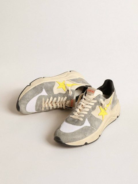Golden Goose Running Sole In Beige Nylon And Gray Suede With Yellow Star Running Sole Men - Image 2