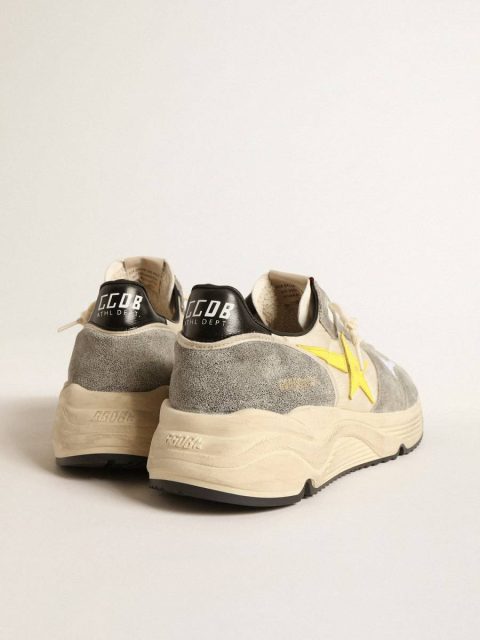 Golden Goose Running Sole In Beige Nylon And Gray Suede With Yellow Star Running Sole Men - Image 4