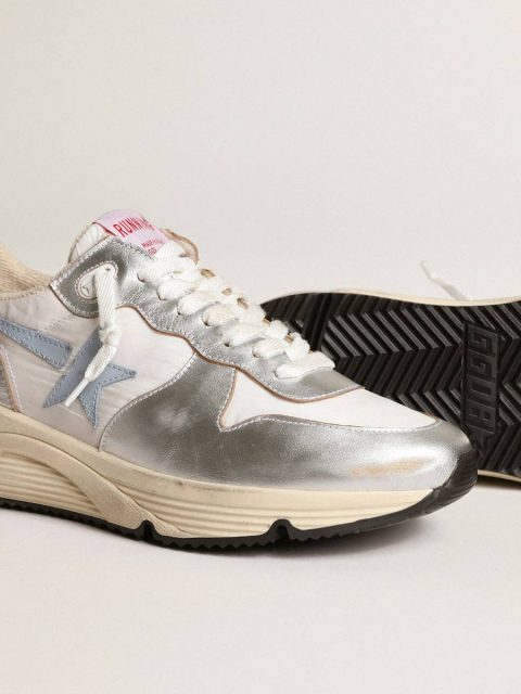 Golden Goose Running Sole In Nylon And Silver Metallic Leather With Light Blue Star Women Running Sole - Image 3