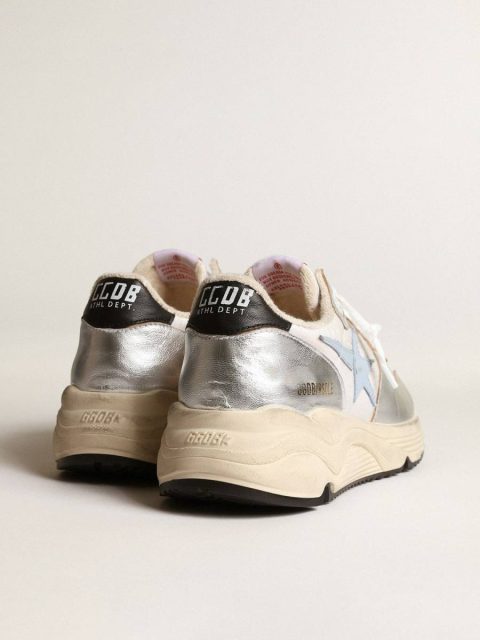 Golden Goose Running Sole In Nylon And Silver Metallic Leather With Light Blue Star Women Running Sole - Image 4