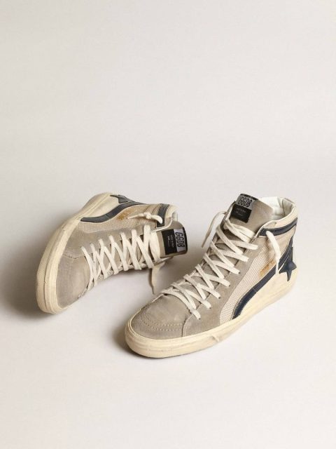 Golden Goose Slide In Beige Mesh And Nylon With Blue Leather Star And Flash Slide Men - Image 2
