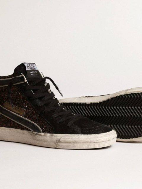 Golden Goose Slide In Brown Glitter With Black Leather Star And Flash Slide Women - Image 4
