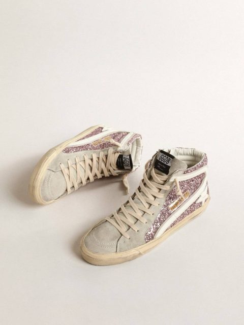 Golden Goose Slide Women Slide In Lilac Glitter With White Leather Star And Flash - Image 2
