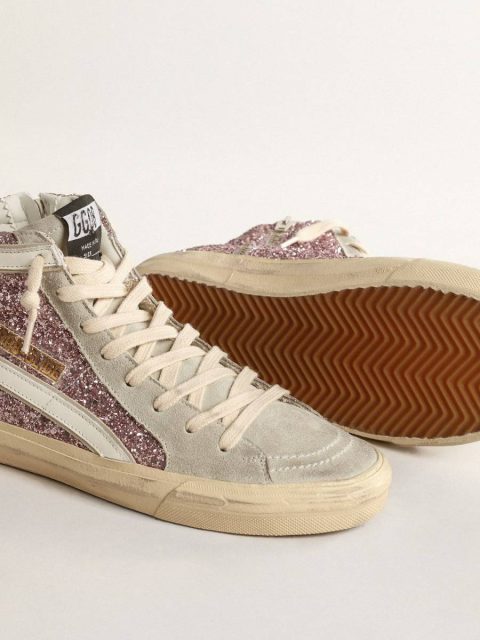 Golden Goose Slide Women Slide In Lilac Glitter With White Leather Star And Flash - Image 4