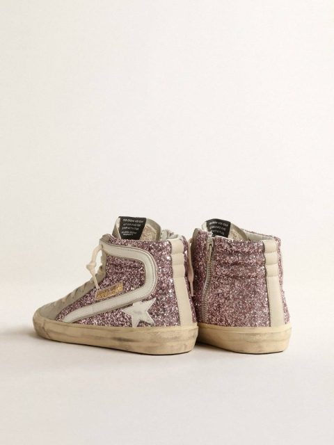 Golden Goose Slide Women Slide In Lilac Glitter With White Leather Star And Flash - Image 5