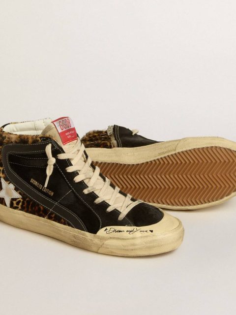 Golden Goose Slide Women Slide Penstar Ltd In Leopard-Print Pony Skin With Silver Star And Black Flash - Image 3