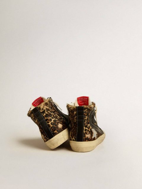Golden Goose Slide Women Slide Penstar Ltd In Leopard-Print Pony Skin With Silver Star And Black Flash - Image 4