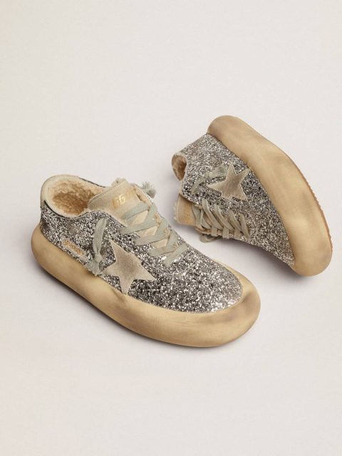 Golden Goose Space-Star Women Women's Space-Star Shoes In Silver Glitter With Shearling Lining - Image 2