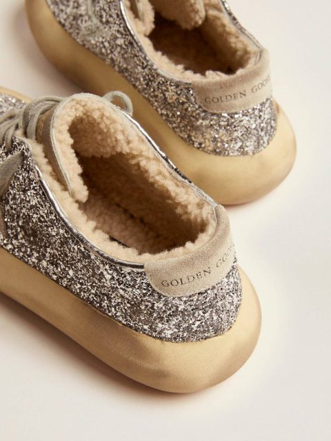 Golden Goose Space-Star Women Women's Space-Star Shoes In Silver Glitter With Shearling Lining - Image 4