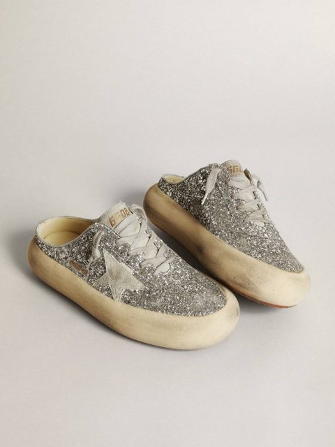 Golden Goose Space-Star Women's Space-Star Sabot In Glitter With Ice-Gray Star And Tab Women - Image 2