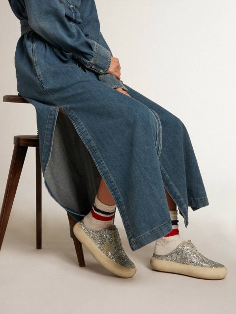 Golden Goose Space-Star Women's Space-Star Sabot In Glitter With Ice-Gray Star And Tab Women - Image 3