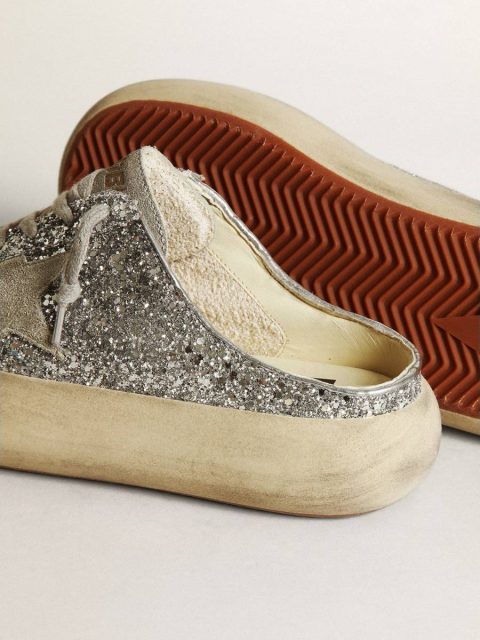 Golden Goose Space-Star Women's Space-Star Sabot In Glitter With Ice-Gray Star And Tab Women - Image 4